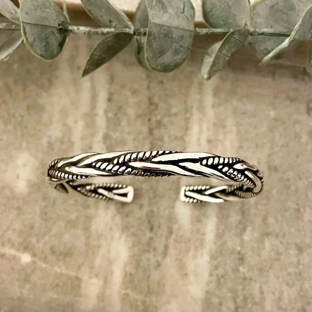 925 Sterling Silver Mens Bangle Bracelet Modern Twist Cuff Bracelet